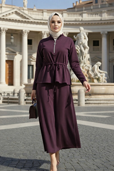 VENT GİYİM Hijab Women's Crepe Skirt Two-Piece Set with Tie-Waist Lace-Up Spo...
