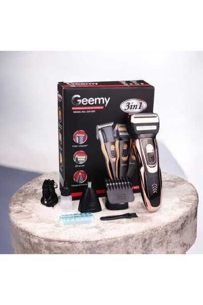 Geemy Aparat de tuns si ras ,Geemy GM595, multifuncțional 3 în 1 , Accesorii, Lame din titan ,Negru-Auriu