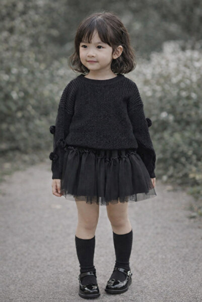 ÖZNUR Mini Tül Etekli Kız Çocuk Triko Elbise