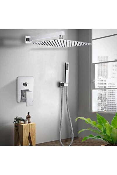 OEM Set de duș, argintiu, cu cap pătrat și instalare ascunsă, Sanlux