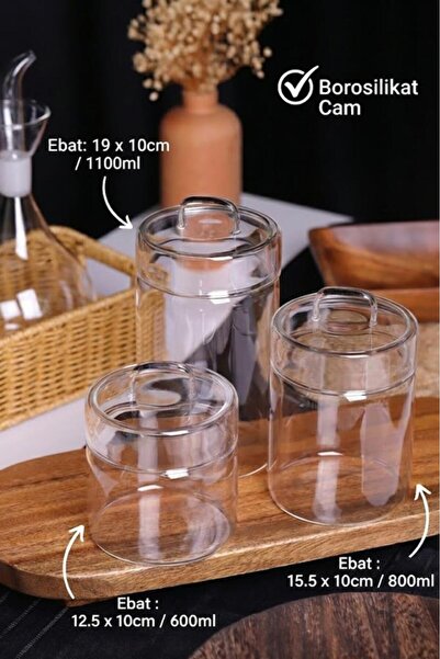 Atbyhome Cecilia 3-Piece Glass Borosilicate Glass Storage Container Jar with ...