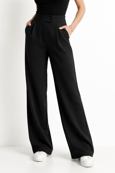 Curly Black Plus Size High Waist Palazzo Pants