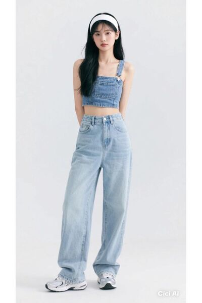 sion jeans Снежно бели ежедневни панталони с широки крачоли и висока талия от...