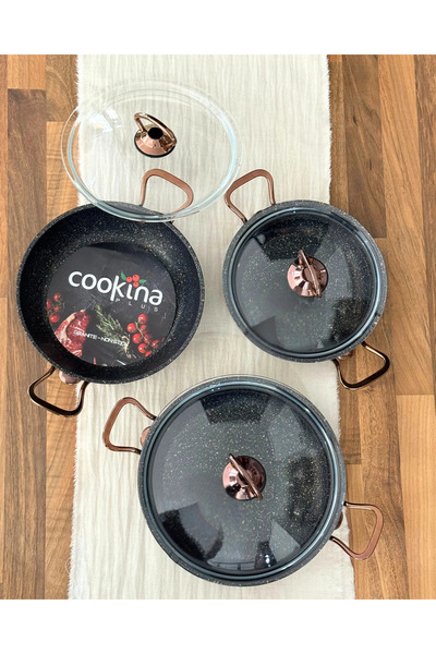 Plus Cookina 3’lü Bakır Saplı Granit Sahan Seti (16-18-20 cm)