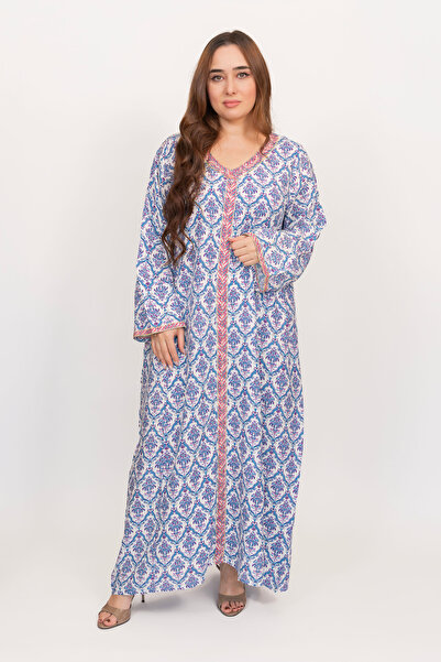 LINELLE جلابيات زرقاء للنساء - بنقشة زهور، ملابس ماكسي محتشمة