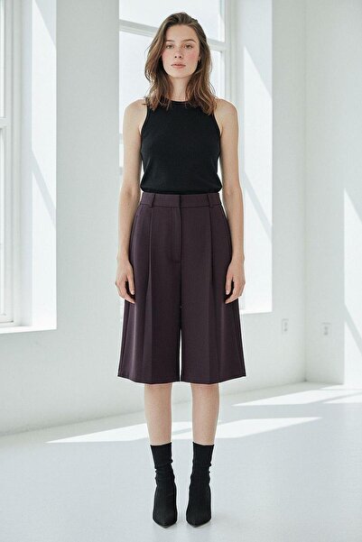 Madmext بنطلون برمودا نسائي بجيوب مطوية من قماش البرقوق MG2620