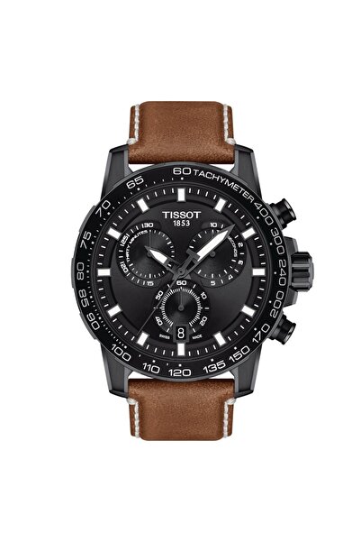 TISSOT Supersport Chrono watch T125.617.36.051.01, black case, 45.5mm, brown ...