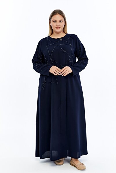 Jamila Taşlı Broş Detaylı Büyük Beden Petek Kumaş Ferace/ABAYA