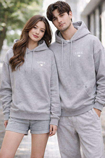 MODA Love Aşk Printed Valentine's Day Giftfebruary 14 Black Hooded Sweatshirt...