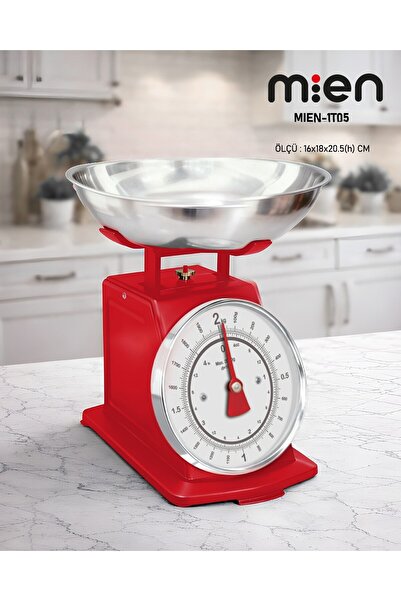 MİEN Kırmızı Gümüş Detaylı Retro Mutfak Terazisi