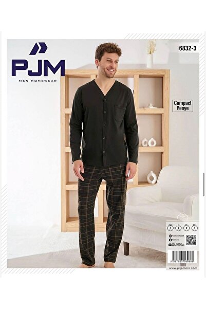 PJM Men's Buttoned Compact Combed Cotton Long Sleeve Pajama Set