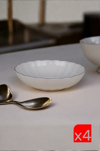 Kütahya Porselen Bone Luz Platin Mesh Bowl 25X6Cm 2000ml Set of 4 Bnlzf25Ks00