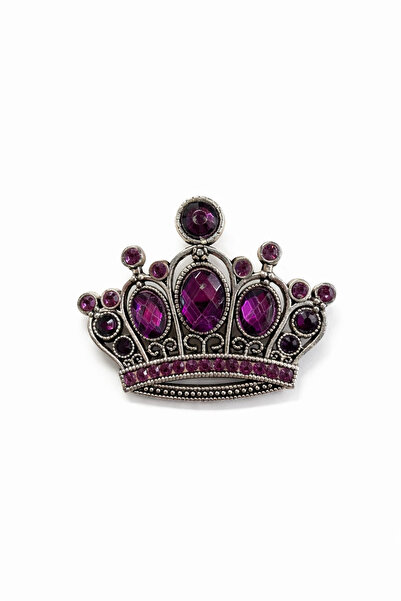 OEM Purple Crown Brooch 4x5cm Crystals Rhinestones Elegant Royalty Pin