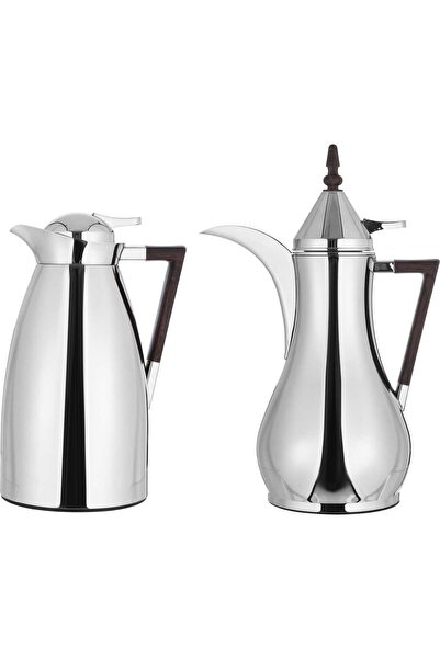 AZOZ MERCHLY طقم ترمس من الفولاذ، سعة 1 لتر، قطعتان - فضي