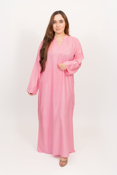 LINELLE جلابية وردية للنساء - فستان ماكسي محتشم بنقشة متقاطعة