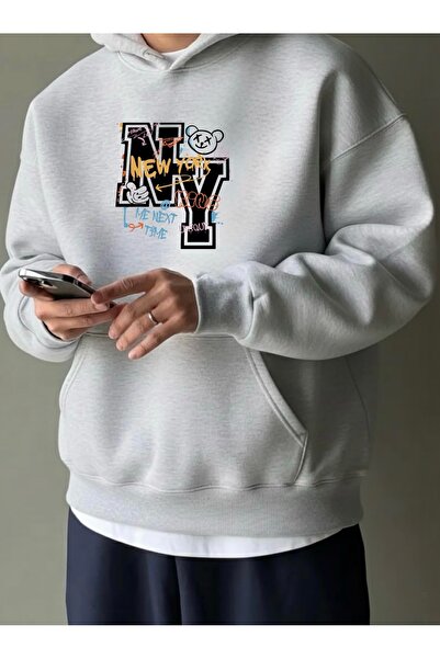 FUFLUNS Ny Bear Printed Oversized Unisex Women/Men K Hooded Sweatshirt