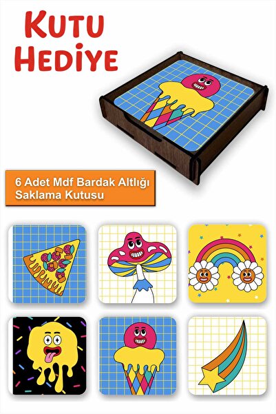 UNT Fun Colorful Set of 6 Mdf Coasters |   Colorful Pop Art Design |   Wooden...