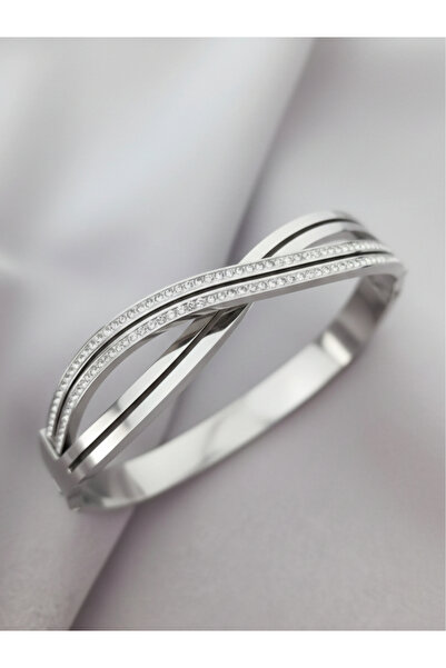 BORENO Paslanmaz Çelik Üzeri Altın Kaplama Taşlı Sonsuzluk Kelepçe, Bileklik