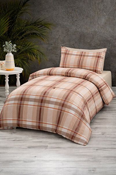 mihriban Single Duvet Cover Set Plaid Pattern Beige (Without Sheets)
