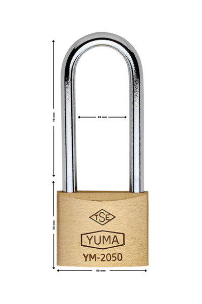 Yuma Standard Padlock Long Tube Brass Yellow 50 mm 1 Pack (6 Pieces)