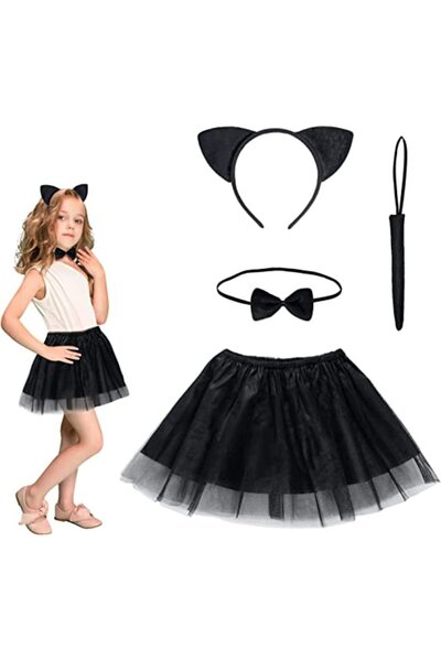 Mustran Black cat skirt crown tail and bow tie set - kids' size