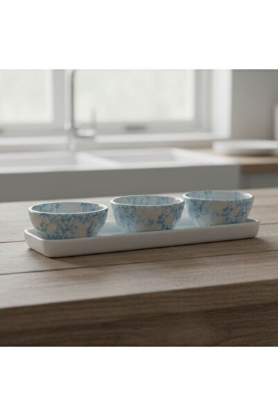 DAMMERUN 3’lü Tepsili Seramik Çerezlik Seti – 8 cm Kaseli, 26 cm Tepsili