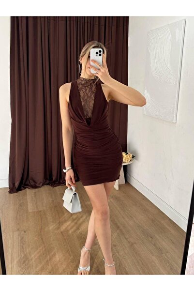 NOVEMBER Dantel Detaylı Drapeli Mini Elbise NVM-20239