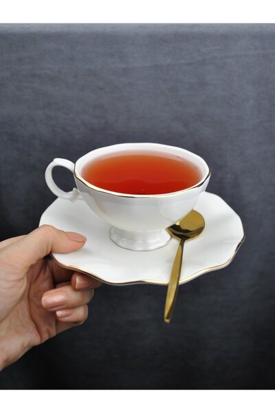 Qualitev 2 Kişilik 4 Parça Porselen Gold Yaldızlı Çay Neskafe Fincan Takımı 1...