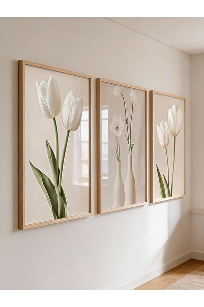 bestablo Σετ ζωγραφικής με λευκά λουλούδια 3 τεμαχίων |   Μοντέρνα ζωγραφική ...