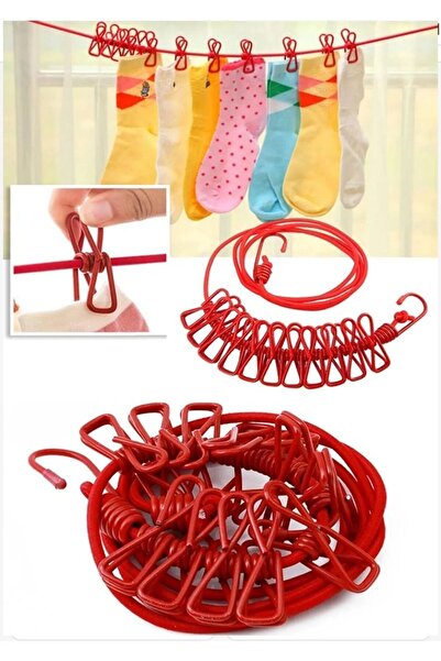 Rabelix Online Marketing Portable Elastic Clothesline with 12 Pegs 185-380 cm...
