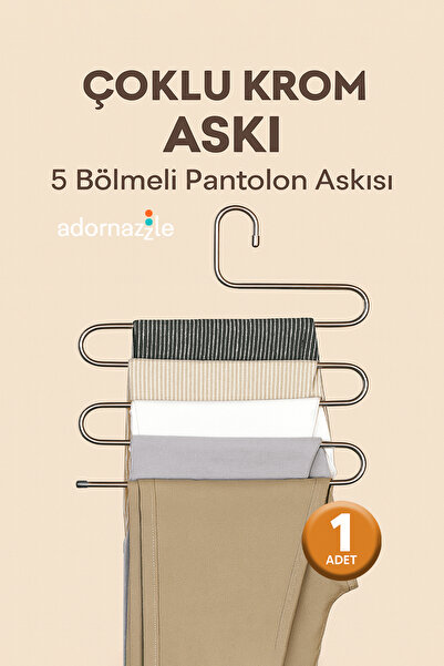 adornazzle 1 Adet Krom Çoklu Askı, 5 Bölmeli Pantolon Askısı, Metal Askılık, ...