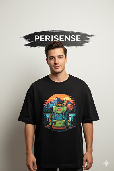 PERISENSE Tricou oversize unisex din bumbac pieptănat premium, imprimat cu ru...