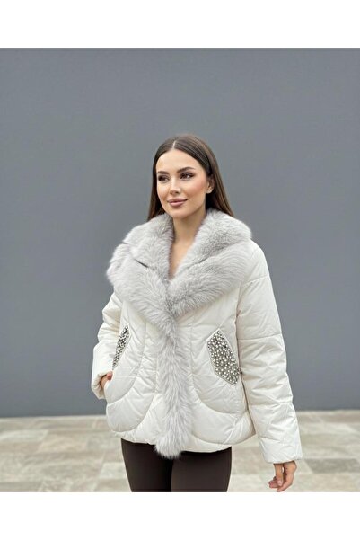 Rabiossa Women's Stone-Embellished Fur-Filled Puffer Coat