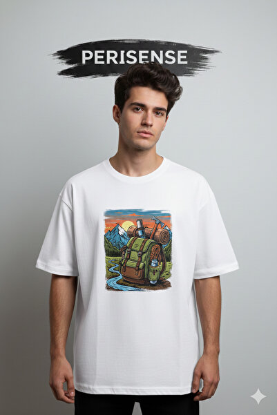 PERISENSE Unisex Fierce Backpack Printed Premium Combed Cotton Oversized T-Shirt