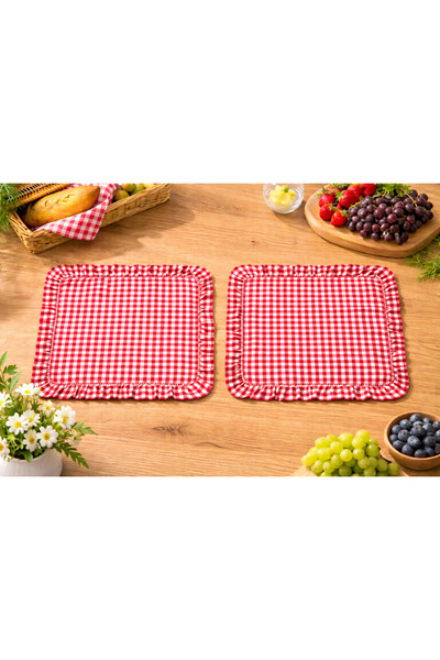 ŞAH TEXTILE DESIGN Kırmızı pötikareli fırfir detay amerikan servis ,supla 2'l...