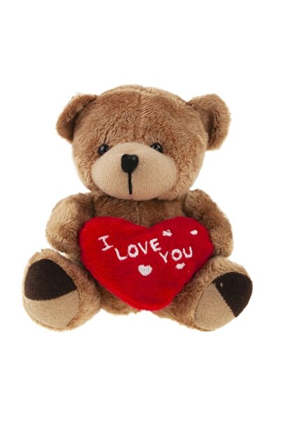 OEM Teddy Bear with Heart I Love You, 12cm, Brown/Red