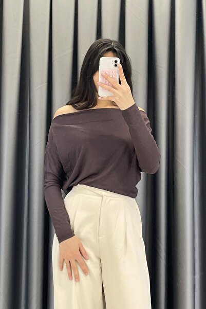 Crep Boat Neck Batwing Sleeve Bodysuit - Brown Brown