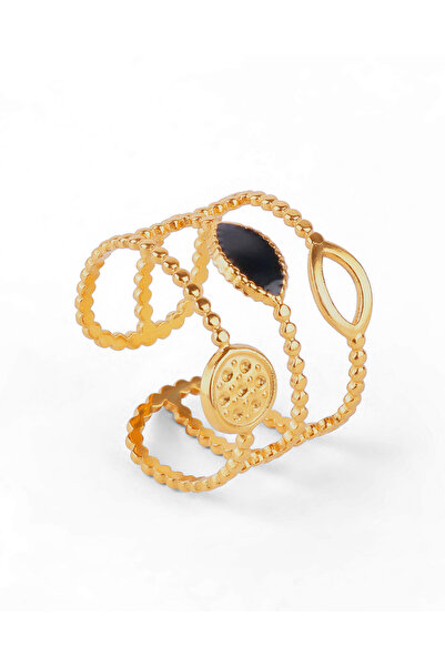 TAAHIRA خاتم فرنسي رقيق قابل للتعديل مزين بالخرز الذهبي