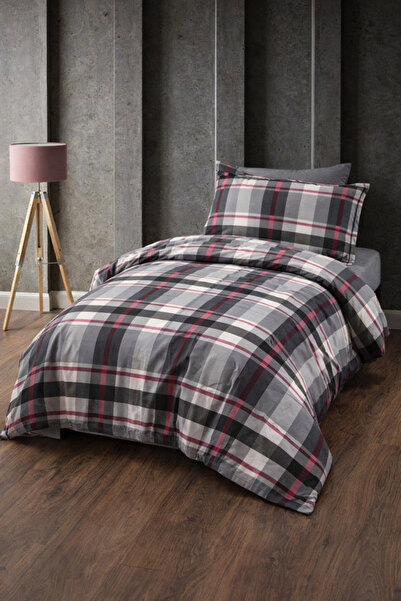 mihriban Single Duvet Cover Set Plaid Pattern Black (Without Sheets)