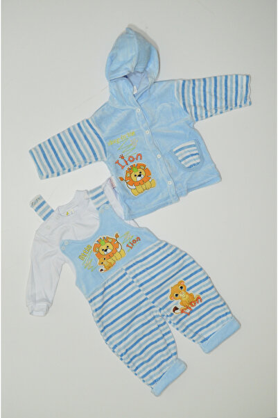 Baby Slon Kids Clup Kışlık kadife üçlü aslan nakışlı çıtçıt kapamalı kapüşonl...