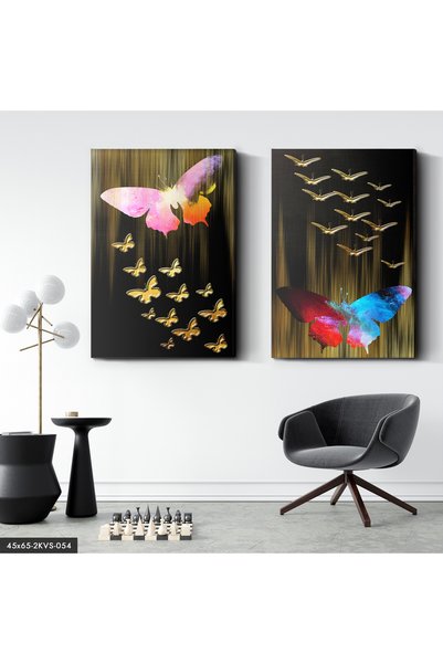 Evinemoda Gold Butterflies 2 Piece Canvas - Canvas Painting