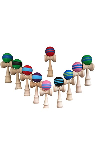 Kendama 18 cm with shiny striped ball – wooden dexterity game, mixed colors
