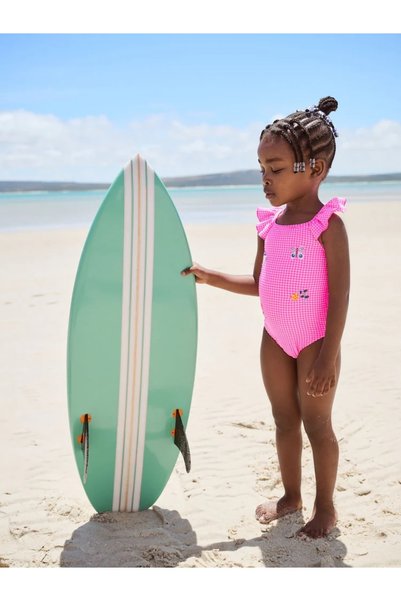Next Baby Pink Plaid Ruffled Shoulder Swimsuit