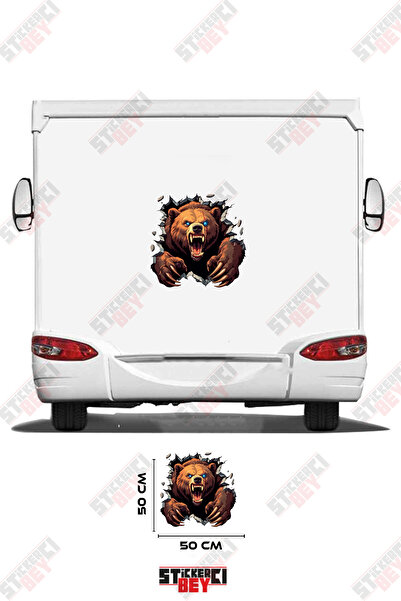 STİCKERCI BEY Caravan Sticker Covering with the Image of a Bear Coming Out of...