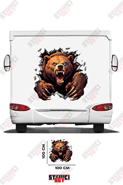STİCKERCI BEY Caravan Sticker Covering with the Image of a Bear Coming Out of...