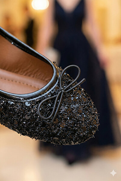 StWenn Glittery Sequin Mary Jane Ballet Flats with Stylish Buckle and Orthope...