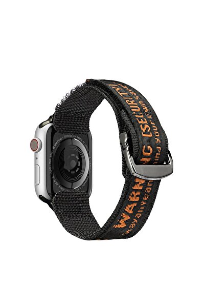 Dux Ducis Curea din nailon DuxDucis pentru Apple Watch 42-49mm, neagră/portoc...