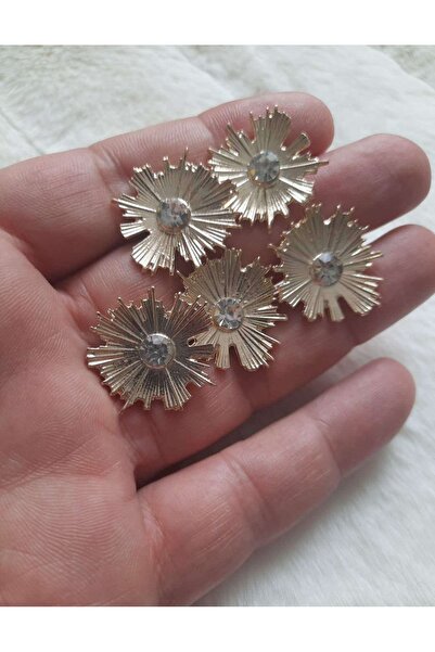 İMREN AKSESUAR Crystal Stone Gold Plated Metal Button 2.5 cm 1 Pack 5 Pieces