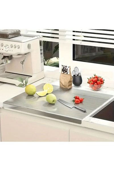 Güneş Krom Dekorasyon Gkd Stainless Steel Set of 2 Counter Protector 50X60 cm and Cutting Board 30X30 cm
