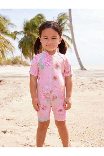 Next Baby ملابس سباحة واقية من الشمس بنمط الفاوانيا الوردية 'UAV 50+'